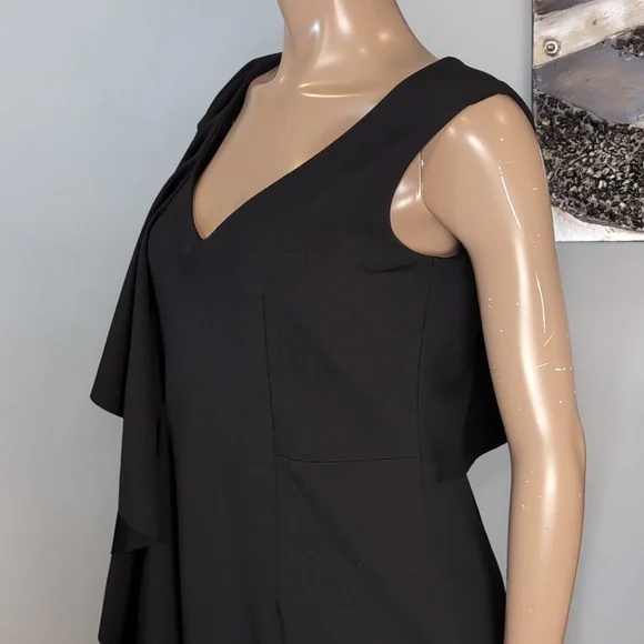 Bailey Ruffle V-Neck Sheath Dress Draped Asymmetric Black Womens Size Medium - Picture 5 of 14